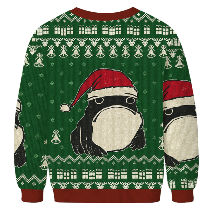 Frog Wearing Santa Hat Green Christmas Ugly Sweatshirt