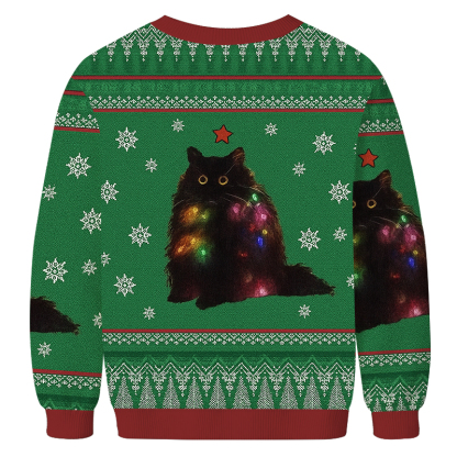Lights Cat Japanese Green Christmas Ugly Sweatshirt