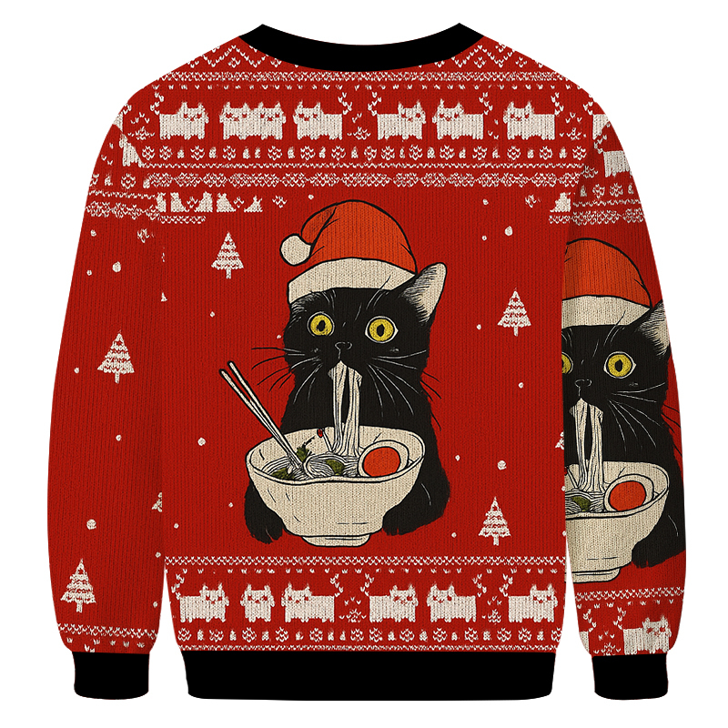 Funny Taking a Cat to Eat Ramen Christmas Ugly Sweatshirt