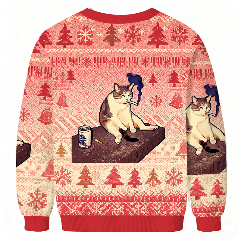 Cigarette Kitten Funny Smoking Cat Meme Christmas Ugly Sweatshirt