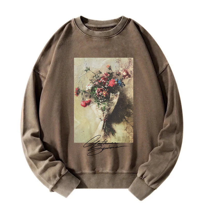 Bouquet Oil Painting Washed Sweatshirt