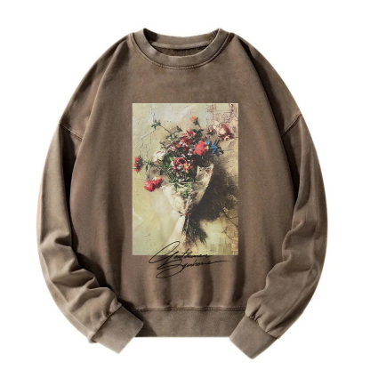 Bouquet Oil Painting Washed Sweatshirt