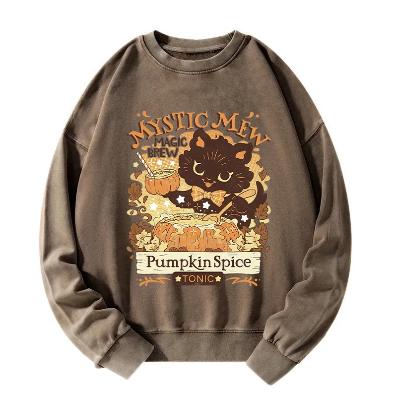 Mystic Mew Pumpkin Spice Black Cat Washed Sweatshirt