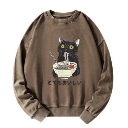 Cats Eat Ramen Noodles Washed Sweatshirt