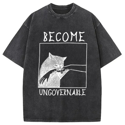 Cat Biting Arm Washed T-Shirt