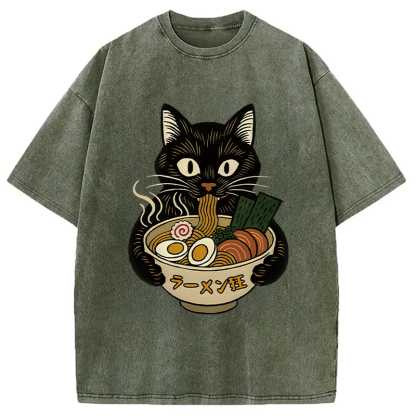 Cat Ramen Fanatic Washed T-Shirt