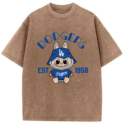 Labubu Dodgers Dream Baseball Vintage Japanese Washed T-Shirt