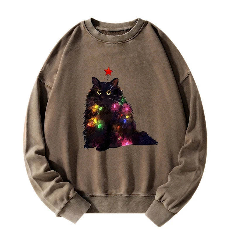 Christmas Lights Cat Washed Sweatshirt