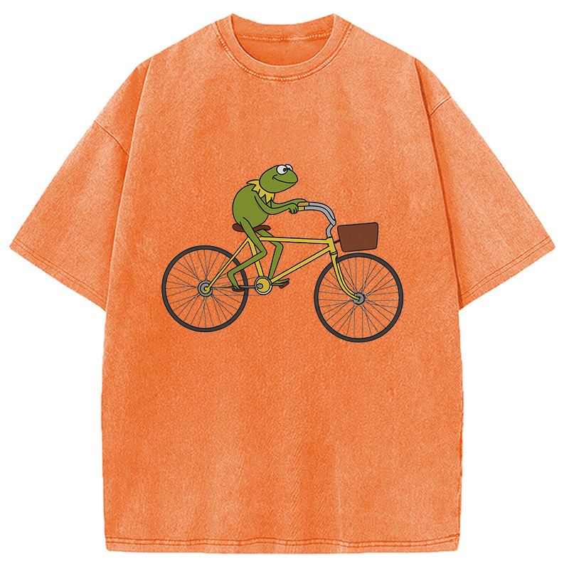 Kermit Riding A Bike Washed T-Shirt