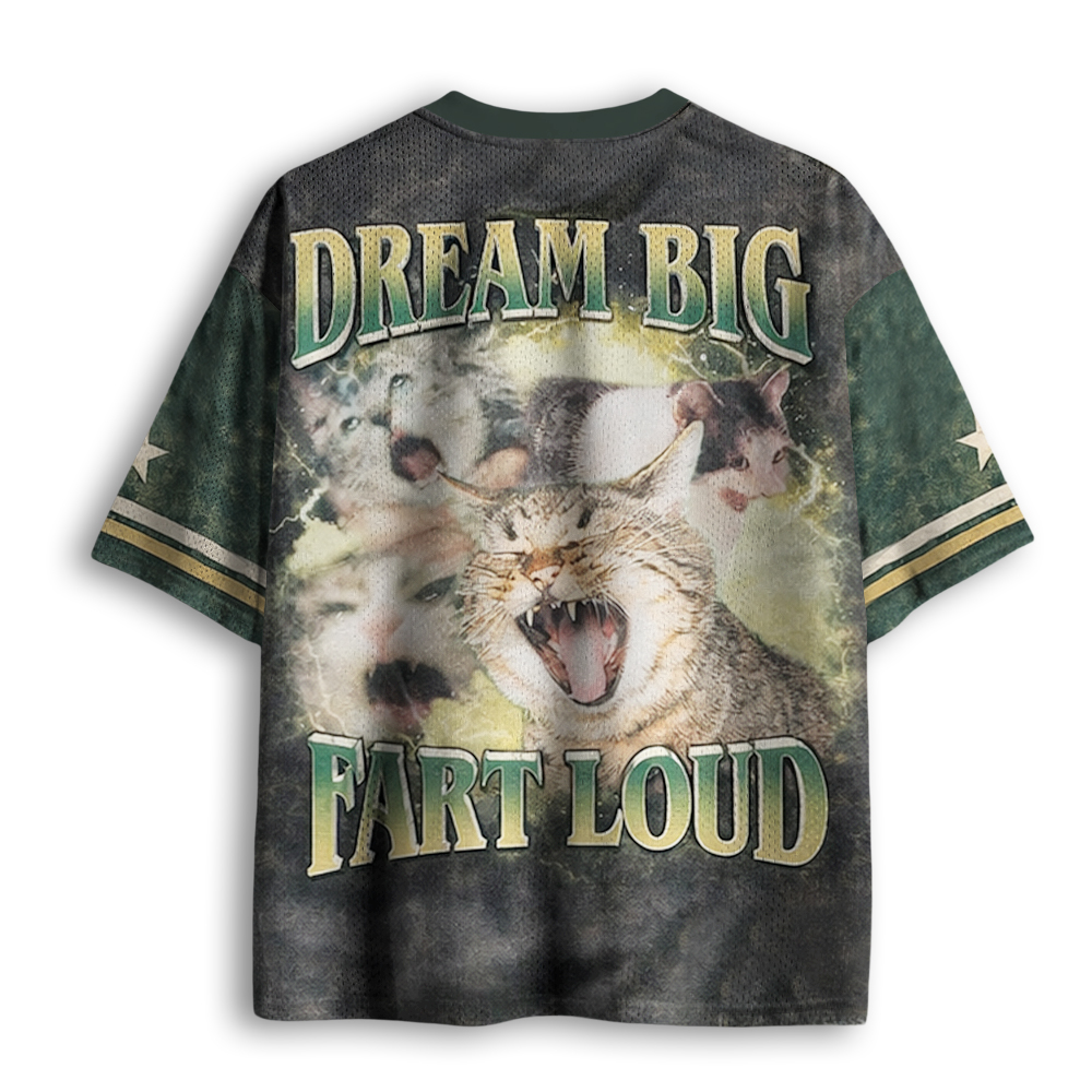 Baddiecat Funny Cat Dream Big Fart Loud Mesh Jersey