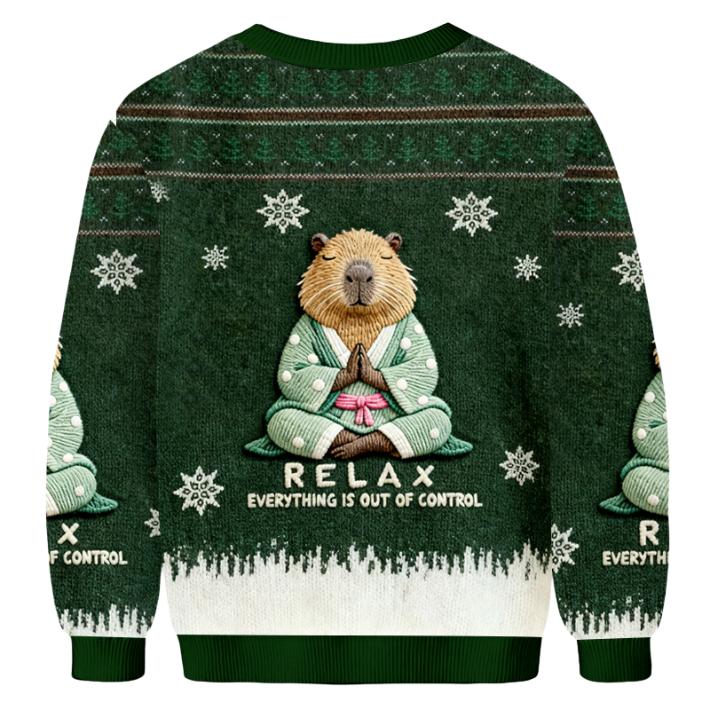 Baddiecat Capybara Meditation Relax Christmas Ugly Sweatshirt