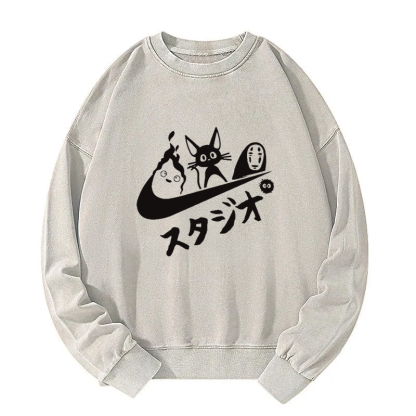 Black Cat Ghibli Vintage Washed Sweatshirt