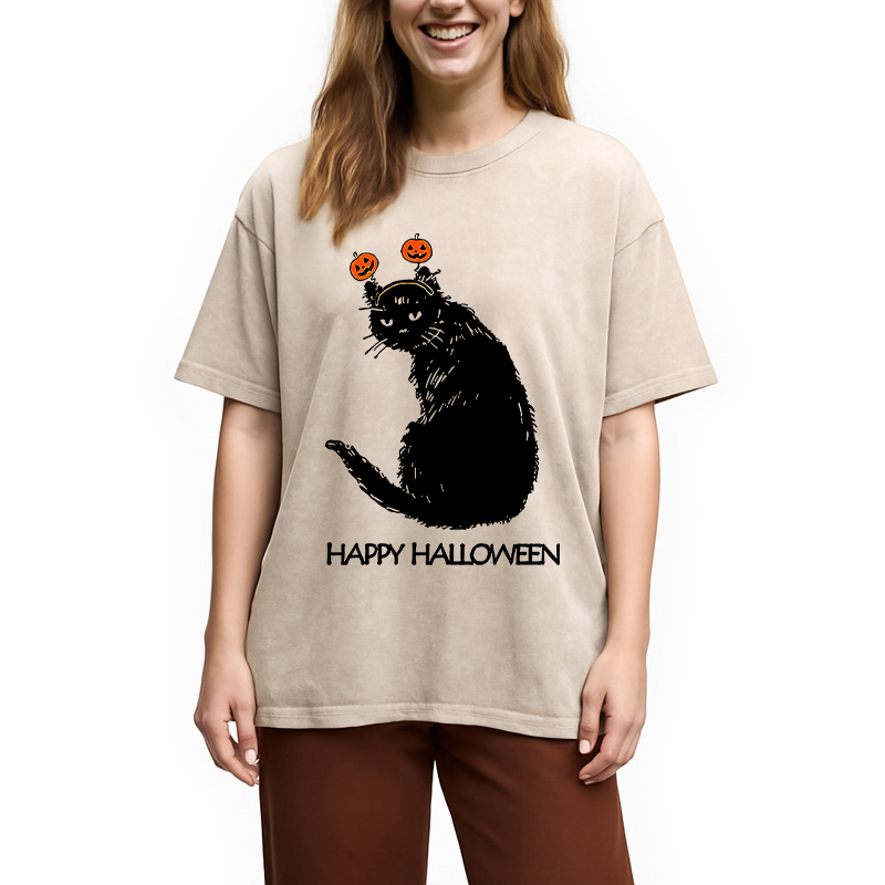 Halloween Cat Japanese Washed T-Shirt