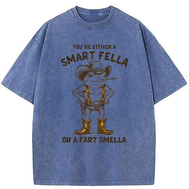 Tokyoviva Smart Fella Or Fart Smella Retro Cartoon Frog Washed T-shirt