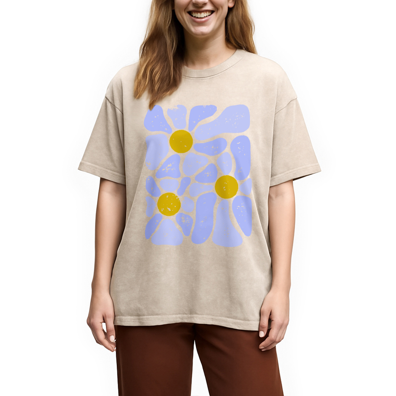 Abstract Flowers Art Washed T-Shirt