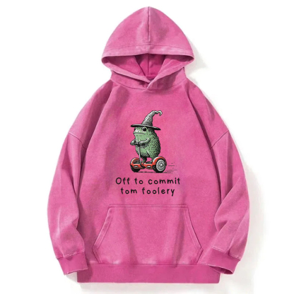 Frog Riding A Balance Scooter Washed Hoodie