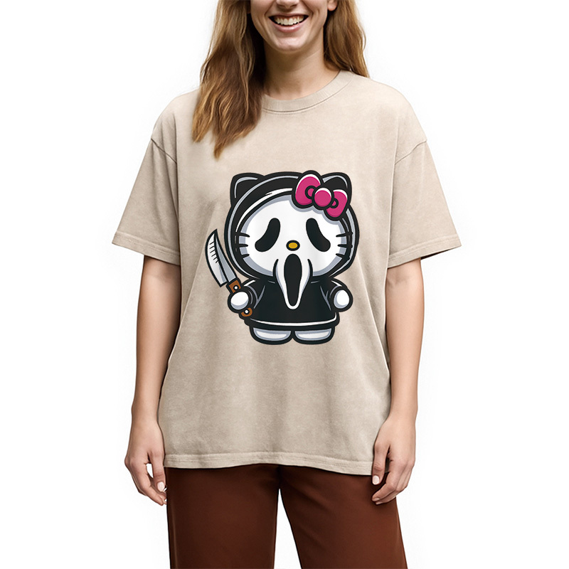 Scream Kitty Halloween Washed T-Shirt