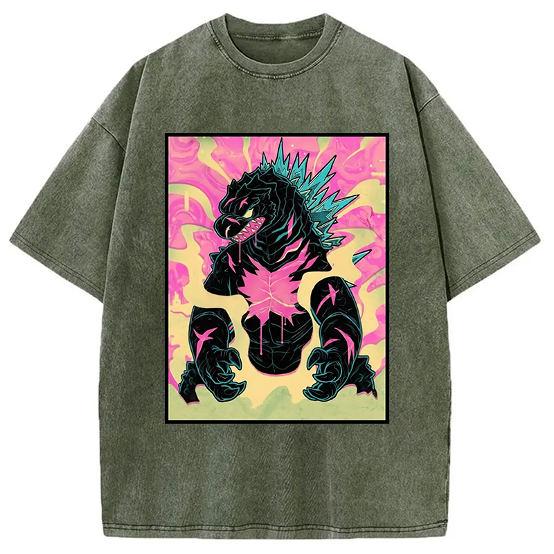 Japanese Godzilla Graffiti Washed T-Shirt