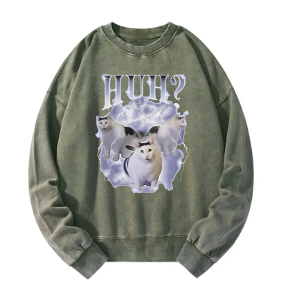 Huh Cat Chonky Ben Meme Washed Sweatshirt