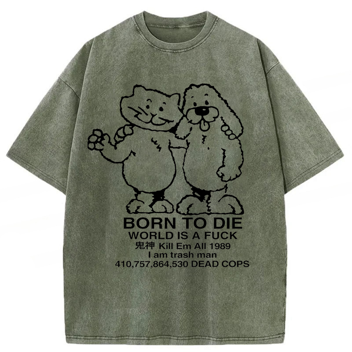 Tokyoviva Cursed Sad Cartoon Friends Born to Die Washed T-shirt