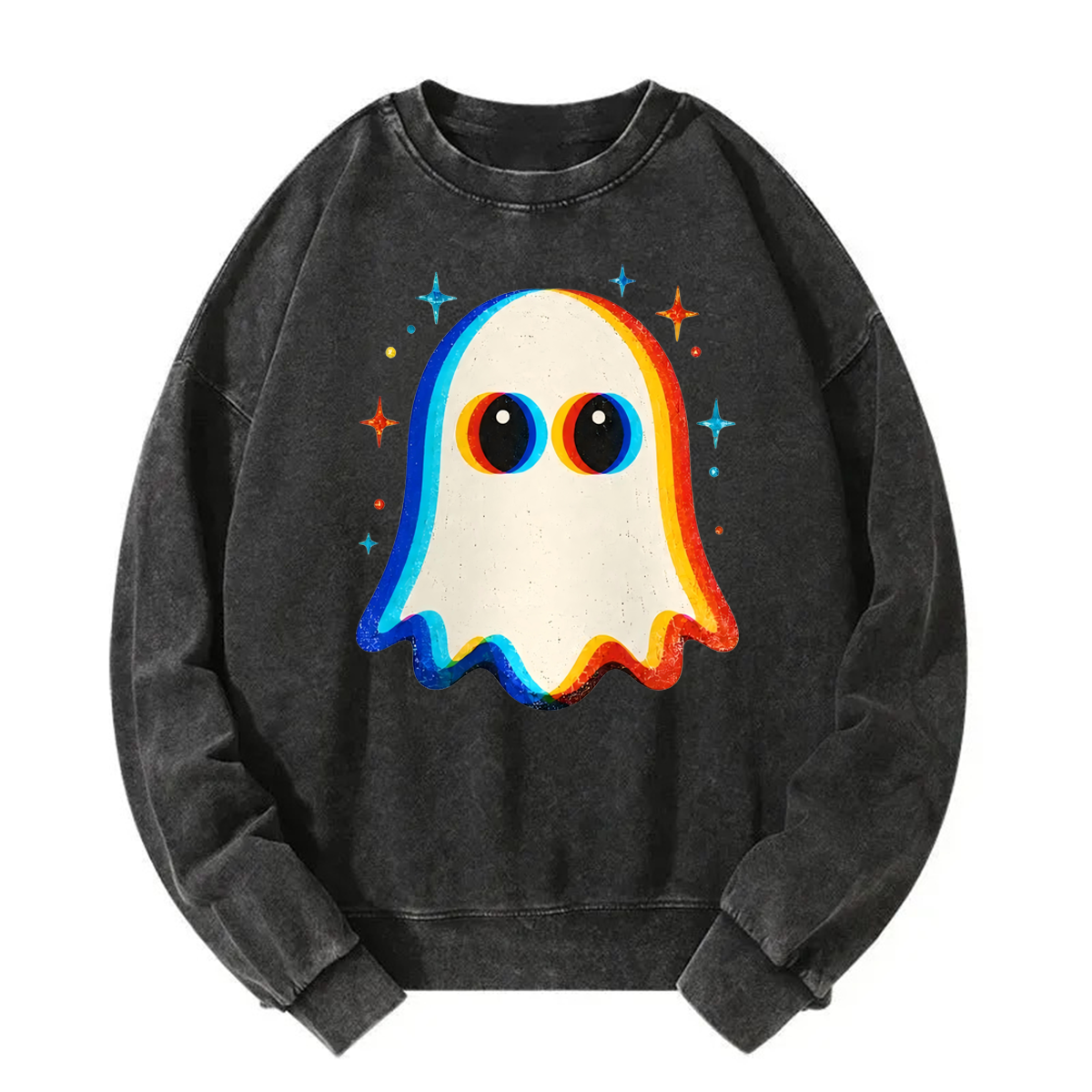 Tokyoviva Rainbow Outline Ghost Starburst Washed Sweatshirt