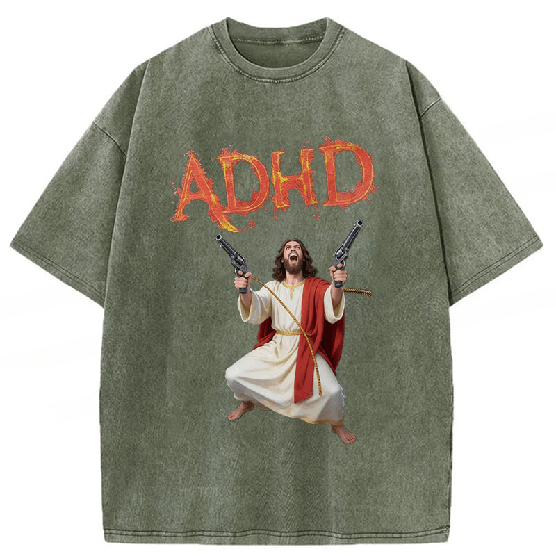 Tokyoviva Jesus Adhd Funny Washed T-Shirt
