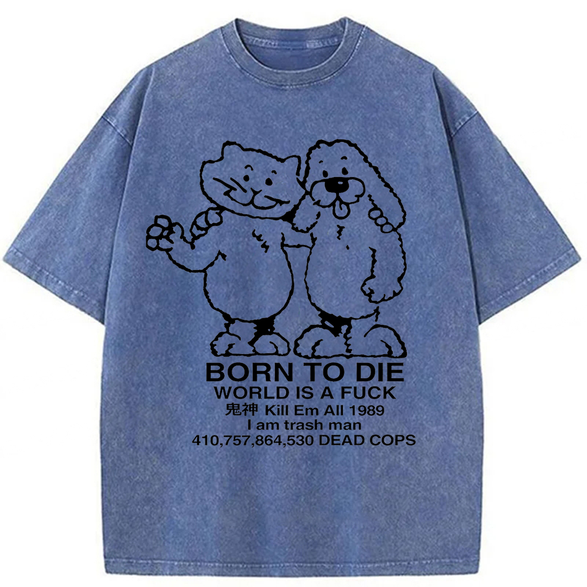 Tokyoviva Cursed Sad Cartoon Friends Born to Die Washed T-shirt