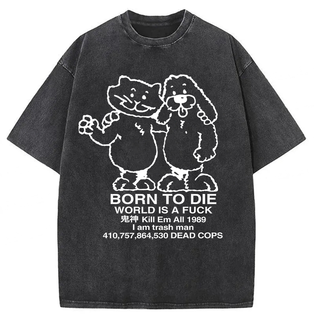 Tokyoviva Cursed Sad Cartoon Friends Born to Die Washed T-shirt