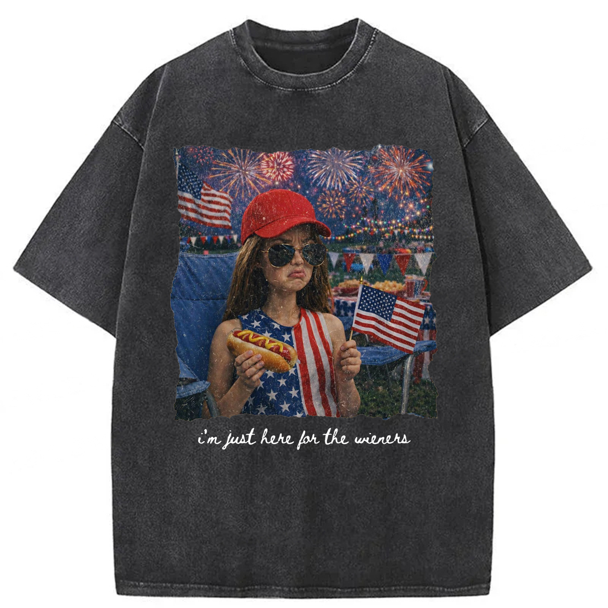 Tokyoviva Funny Doll Face 4th of July Washed T-shirt
