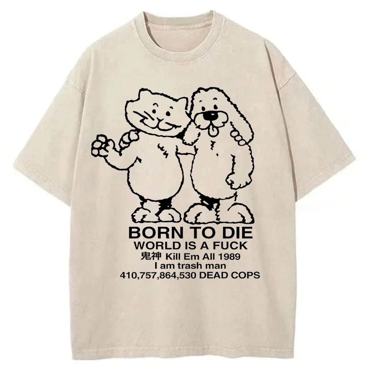 Tokyoviva Cursed Sad Cartoon Friends Born to Die Washed T-shirt