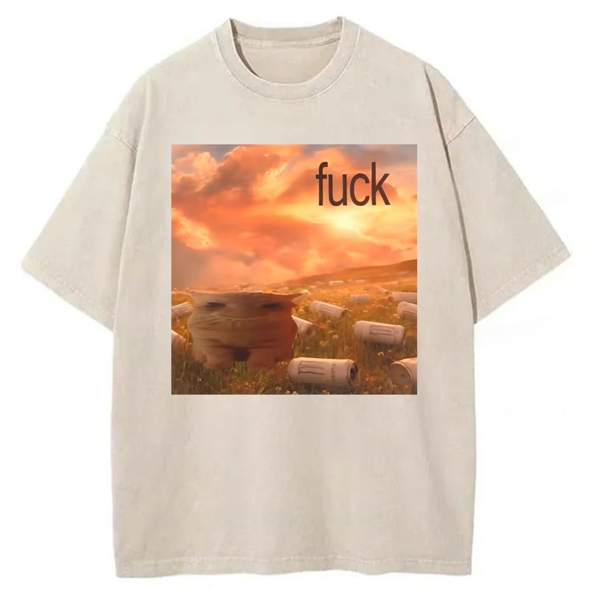 Tokyoviva Funny Cat Drinking Meme Washed T-shirt