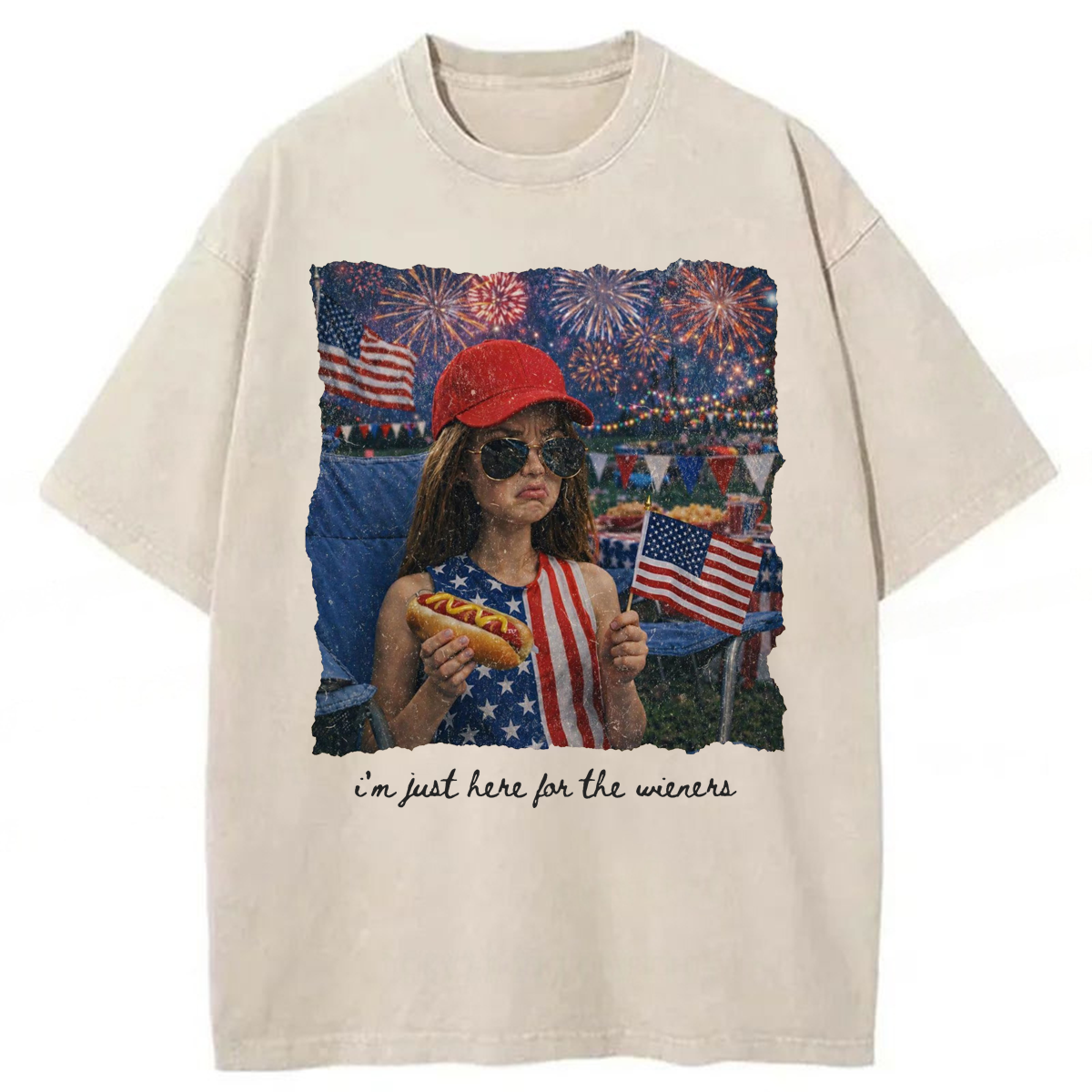 Tokyoviva Funny Doll Face 4th of July Washed T-shirt