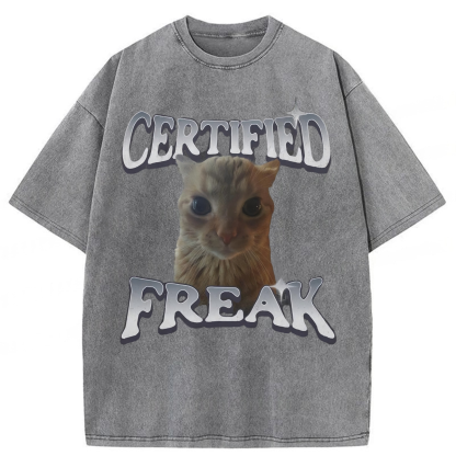 Tokyoviva Certified Freak Funny Cat Washed T-shirt