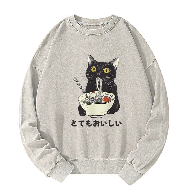 Cats Eat Ramen Noodles Washed Sweatshirt