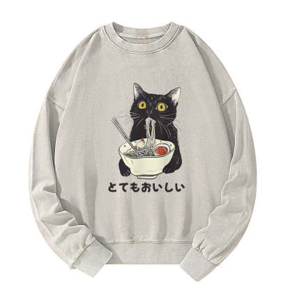 Cats Eat Ramen Noodles Washed Sweatshirt
