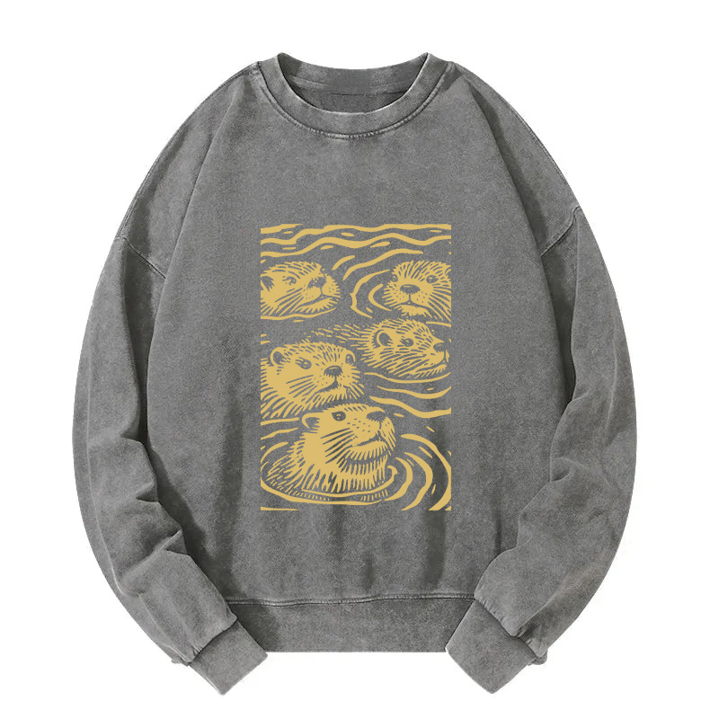 Woodcut Otter Washed Sweatshirt