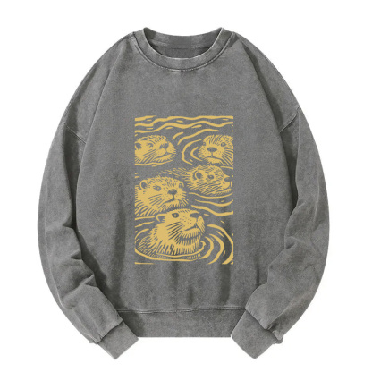 Woodcut Otter Washed Sweatshirt