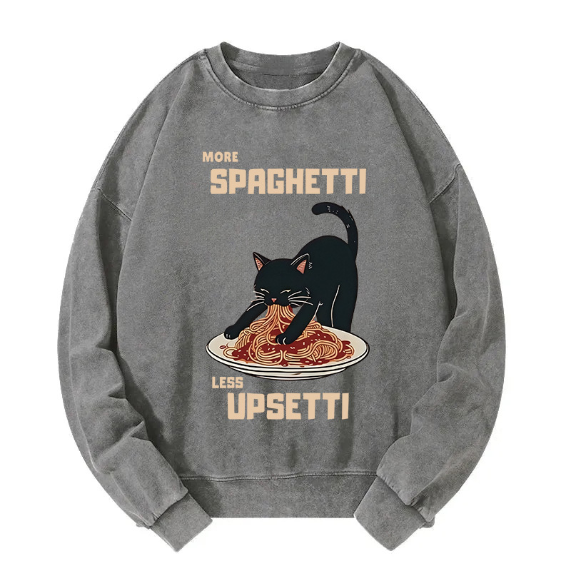 Cat Eating Spaghetti Funny Washed Sweatshirt