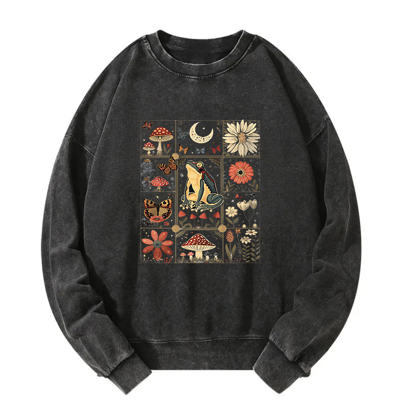 Celestial Frog Goblincore Mushroom Washed Sweatshirt