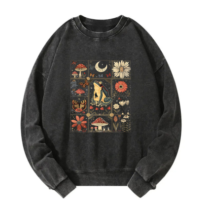 Celestial Frog Goblincore Mushroom Washed Sweatshirt