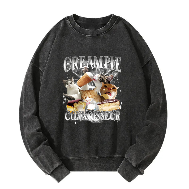 Creampie Connoisseur Meme Washed Sweatshirt