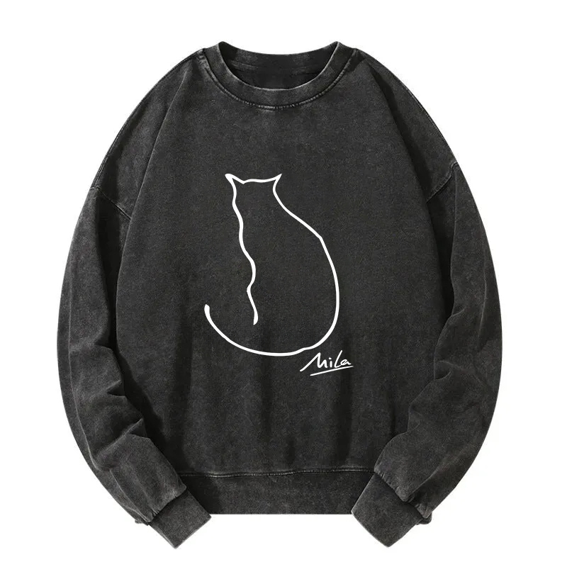 Simple Drawing Cat Washed Sweatshirt