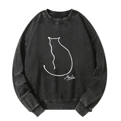Simple Drawing Cat Washed Sweatshirt