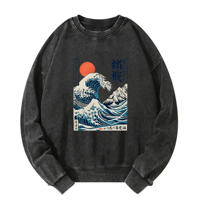 Ukiyo-e Ocean Waves Japan Washed Sweatshirt