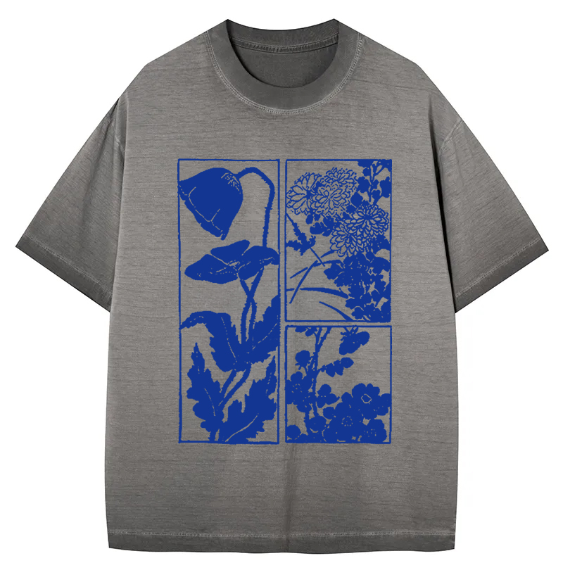 Woodcut Flowers Gradient Washed T-Shirt