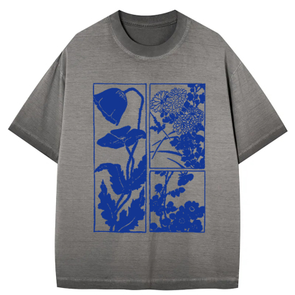 Woodcut Flowers Gradient Washed T-Shirt