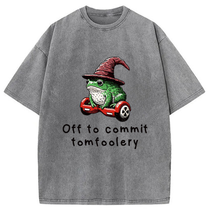 Japanese Frog Riding A Balance Scooter Washed T-Shirt