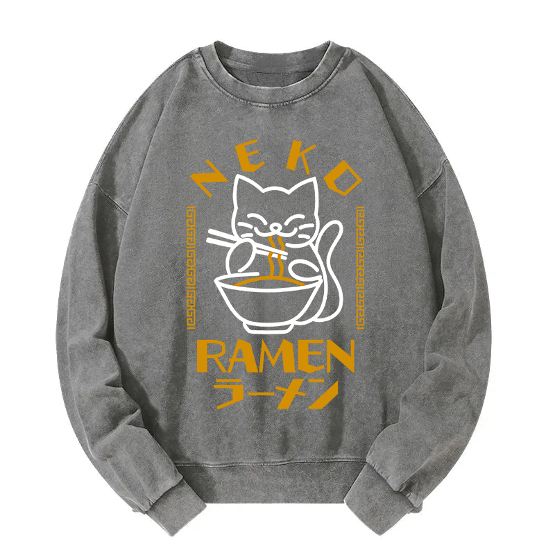 Cat Obsessed With Ramen Washed Sweatshirt
