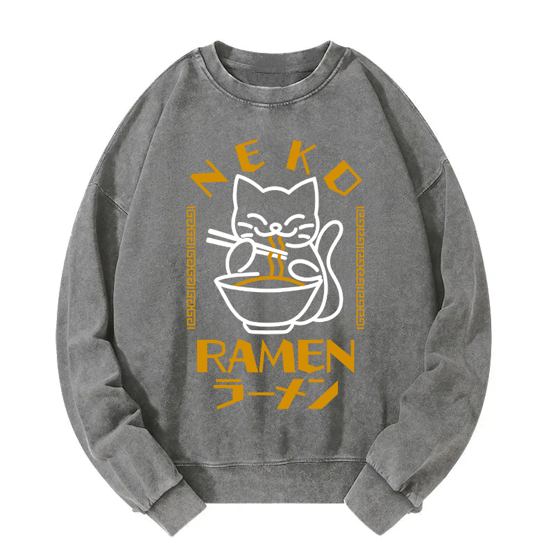 Cat Obsessed With Ramen Washed Sweatshirt