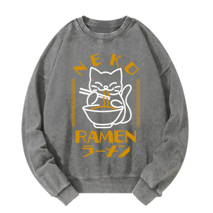 Cat Obsessed With Ramen Washed Sweatshirt
